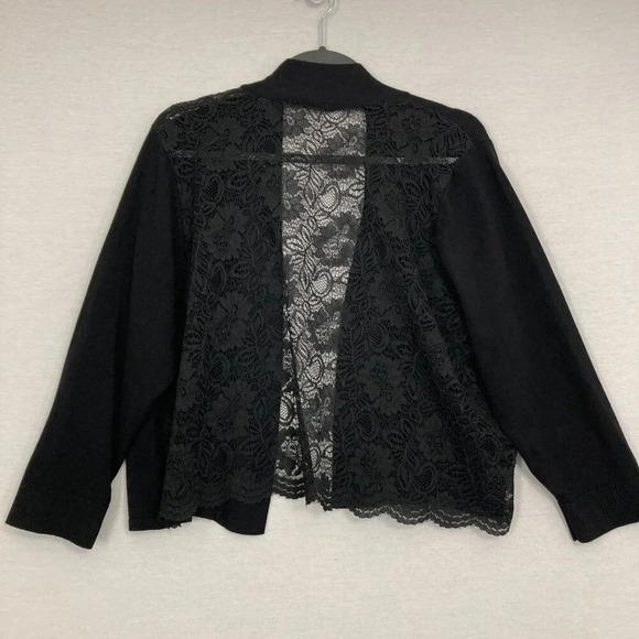 Calvin Klein Black Knit Open Front Lace Back Office Career Light Cardigan 2X - Picture 9 of 10